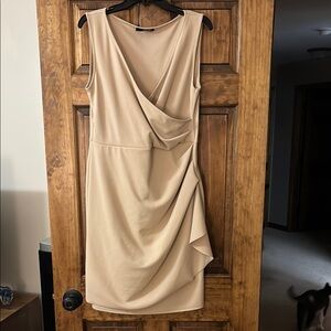 Elegant Tan Draped Women's Dress